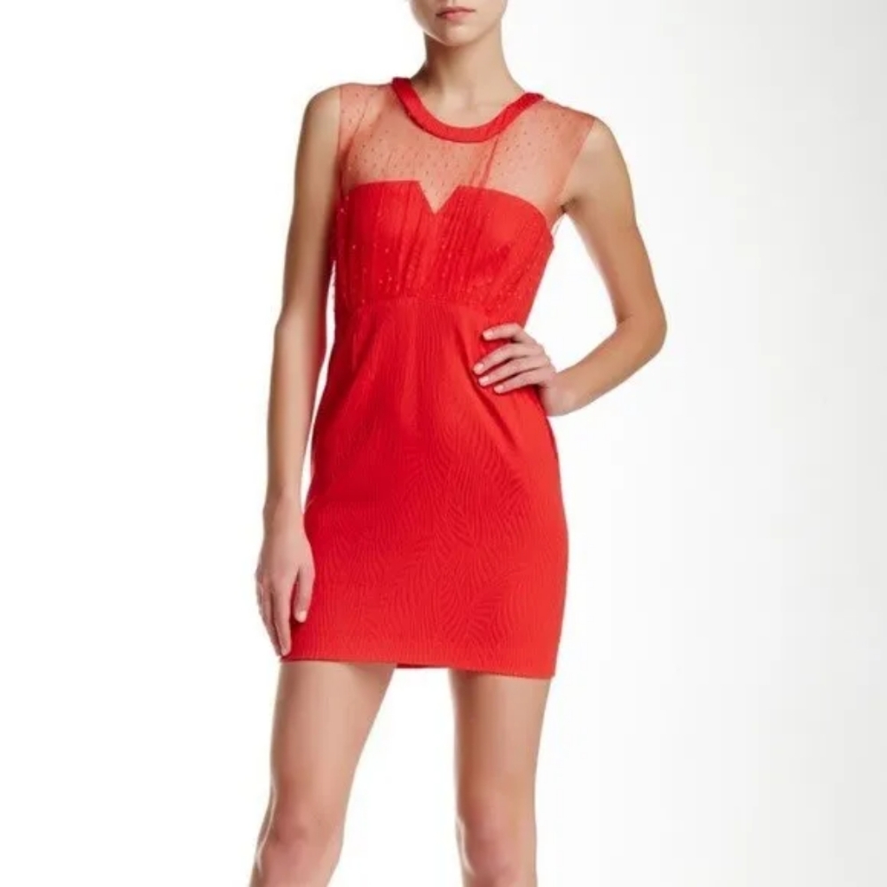 The Kooples Organic Red Sheath Dress with Lace Overlay